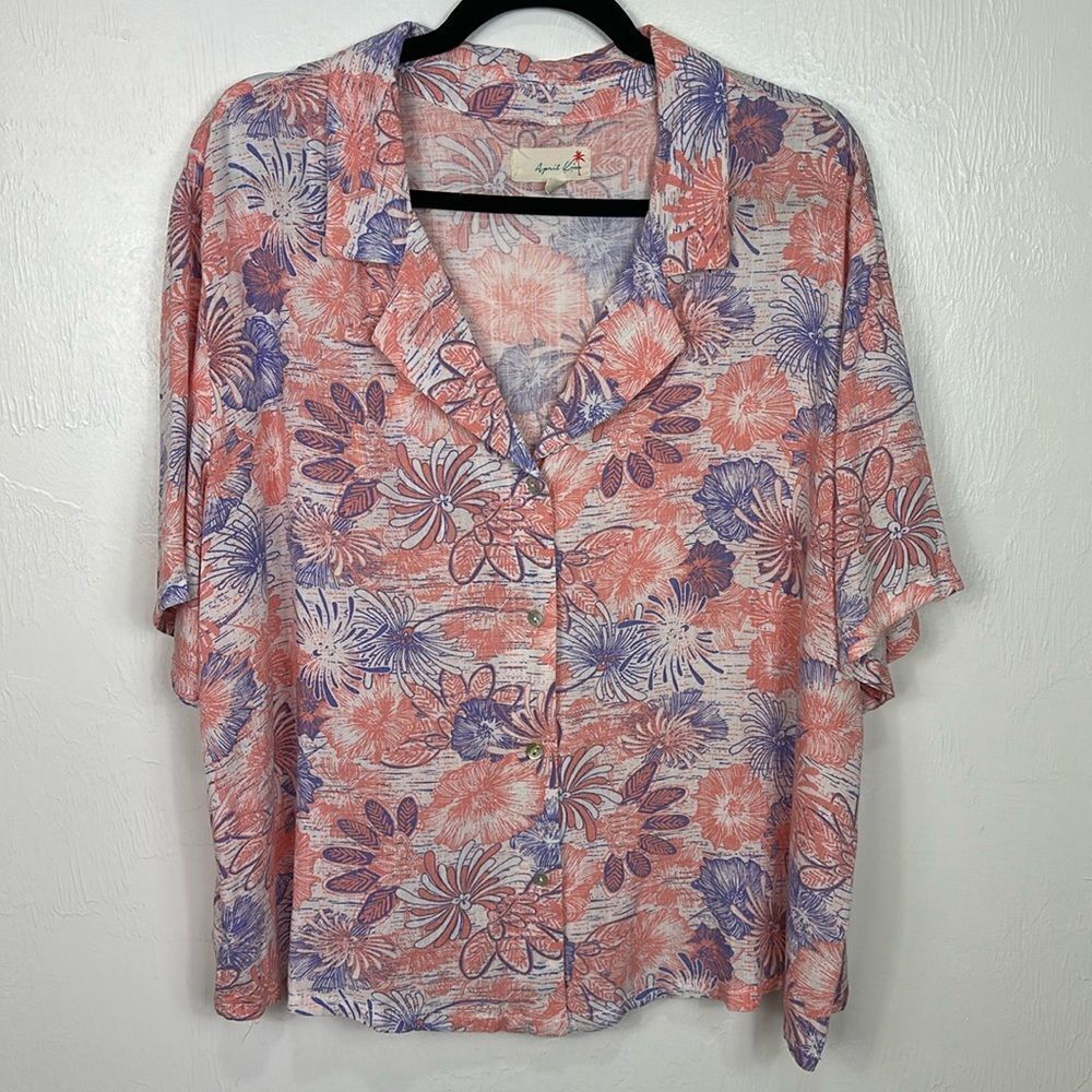 April Kiss Tropical Floral Short Sleeve Button Down Shirt Size XL